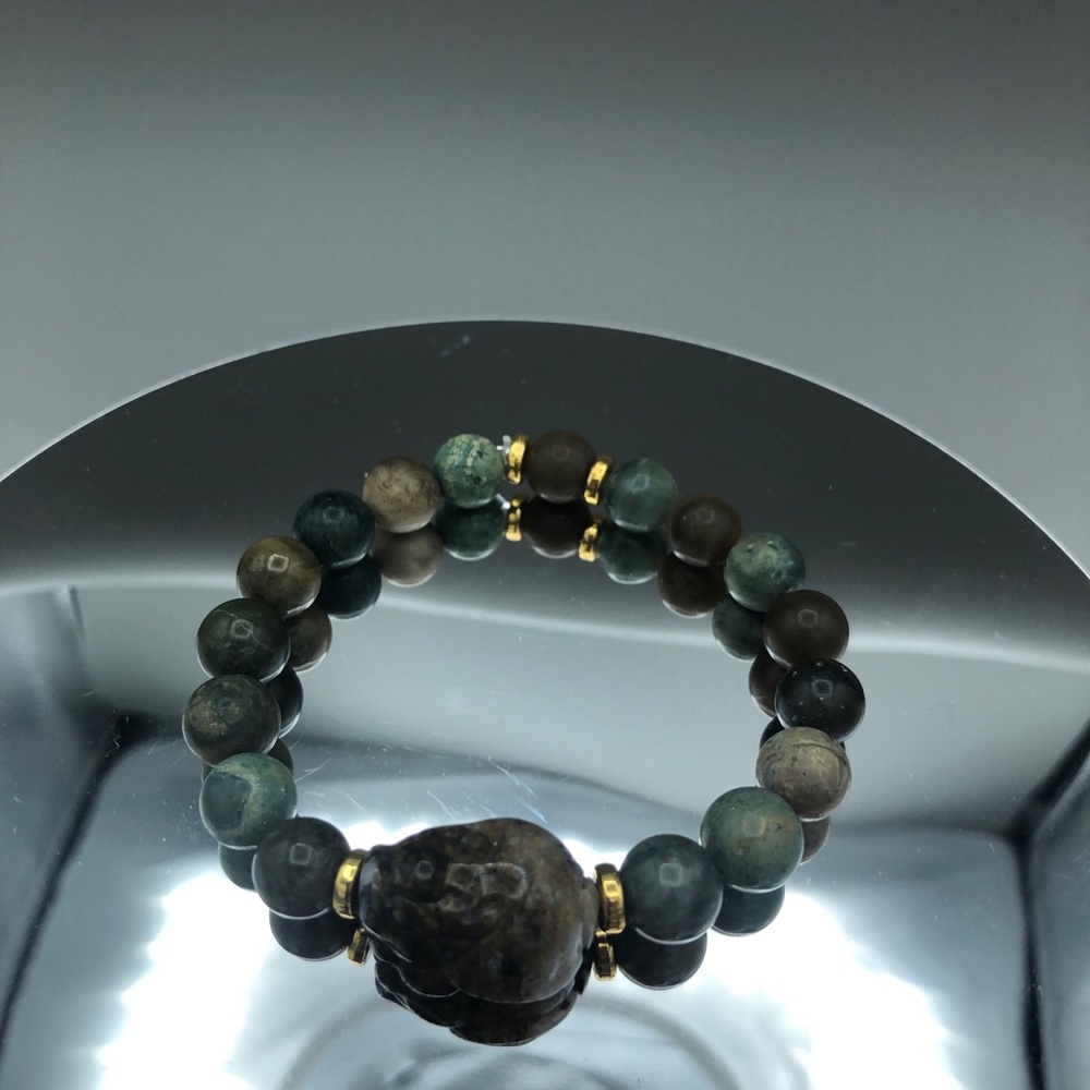 Natural Coral jade bead bracelet with 1 lucky dragon turtle 🐢